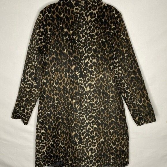 Apt 9 Overcoat Women’s M Brown Black Cheetah Animal Single Button Wool Blend - Picture 7 of 11
